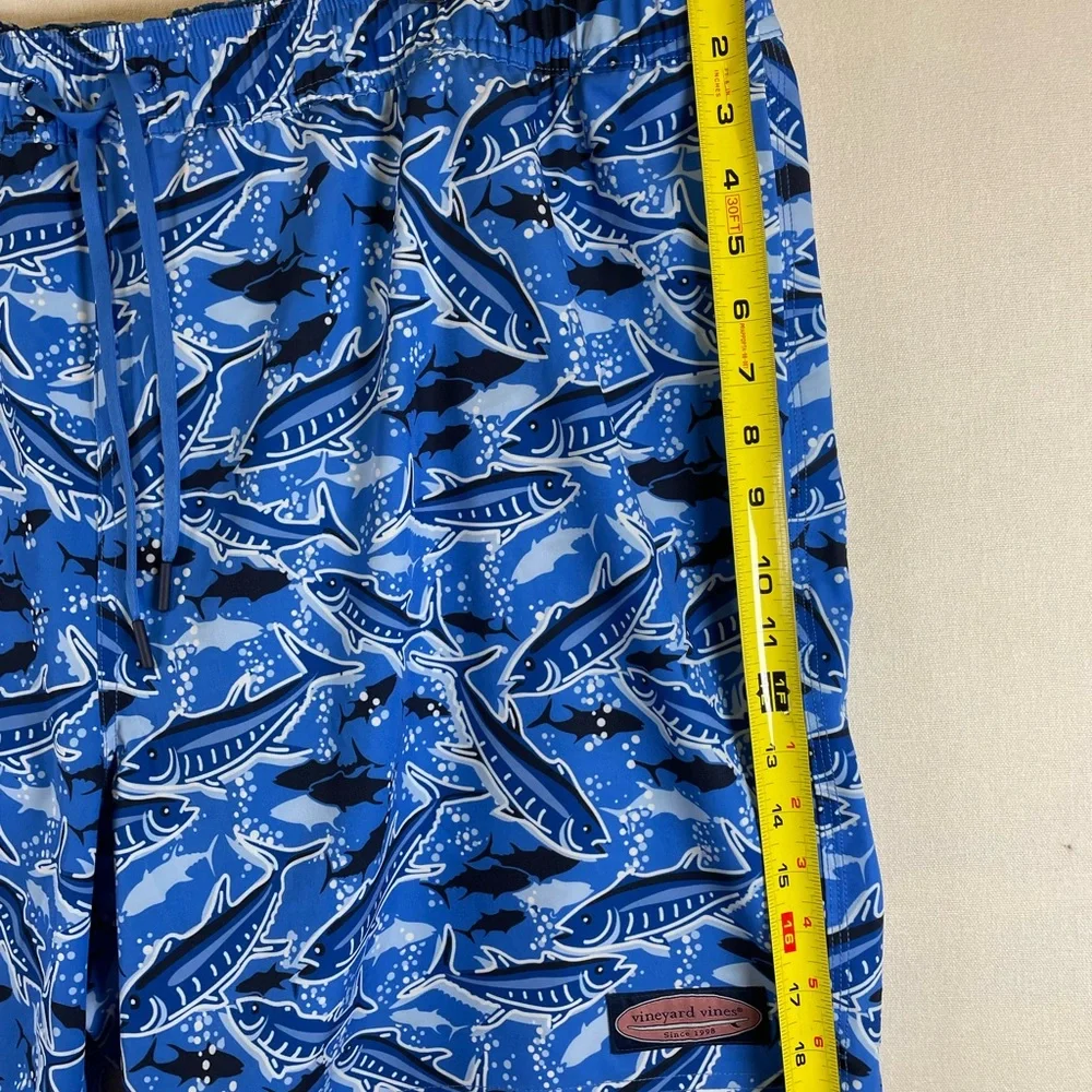 Vineyard Vines Chappy Swim Trunks 3XB Blue Fishing Print 7” NWT